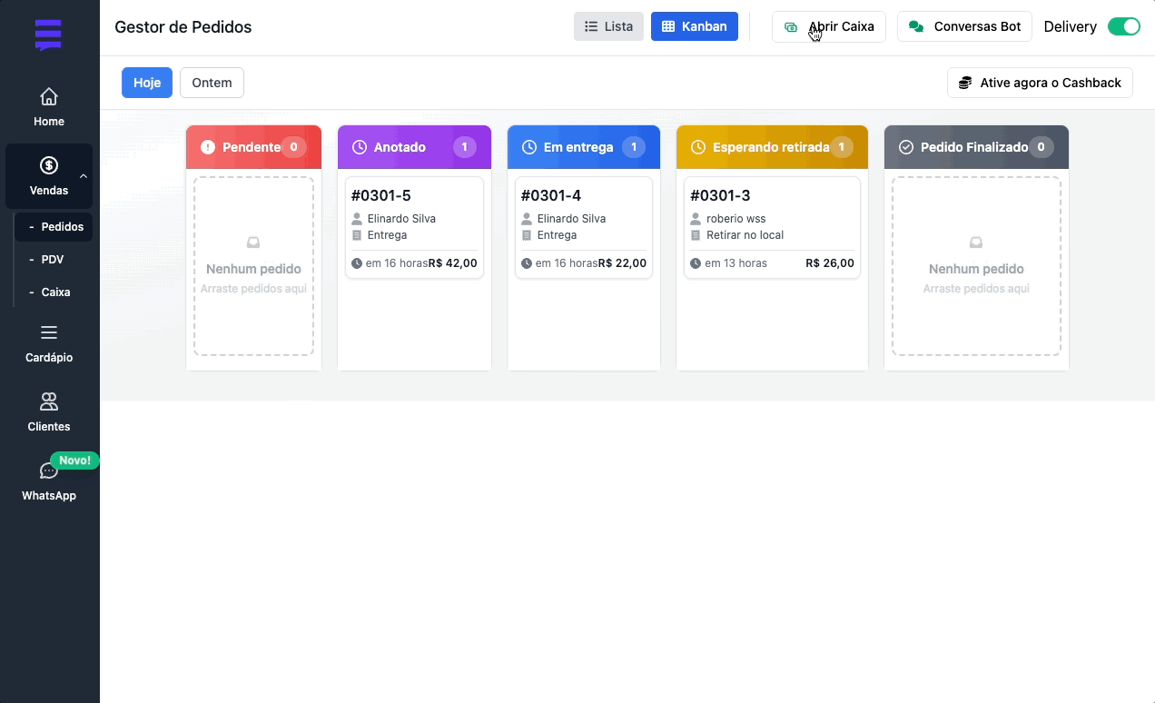 VamoPedir Sistema de Caixa - Demonstração completa