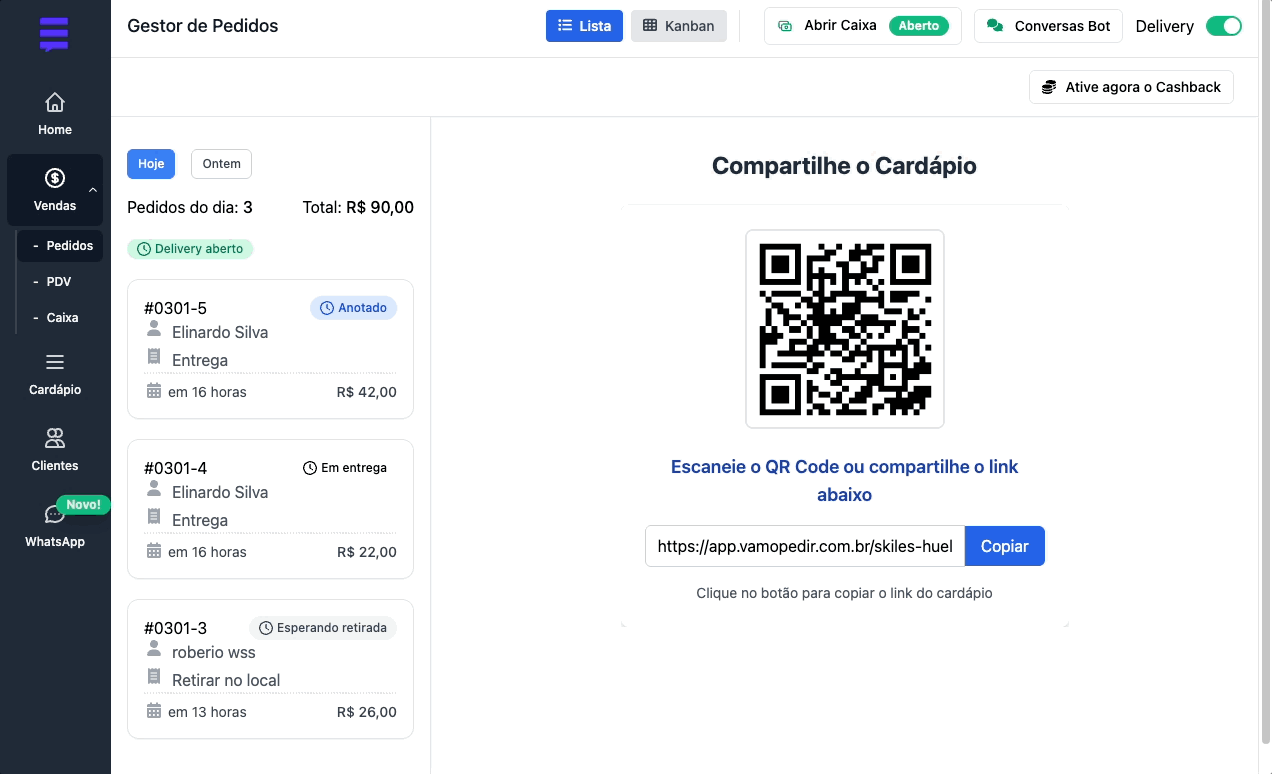 VamoPedir Gestor de Pedidos - Demonstração em tempo real